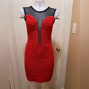 Red and Black Ruch Sheer Dress by Timing